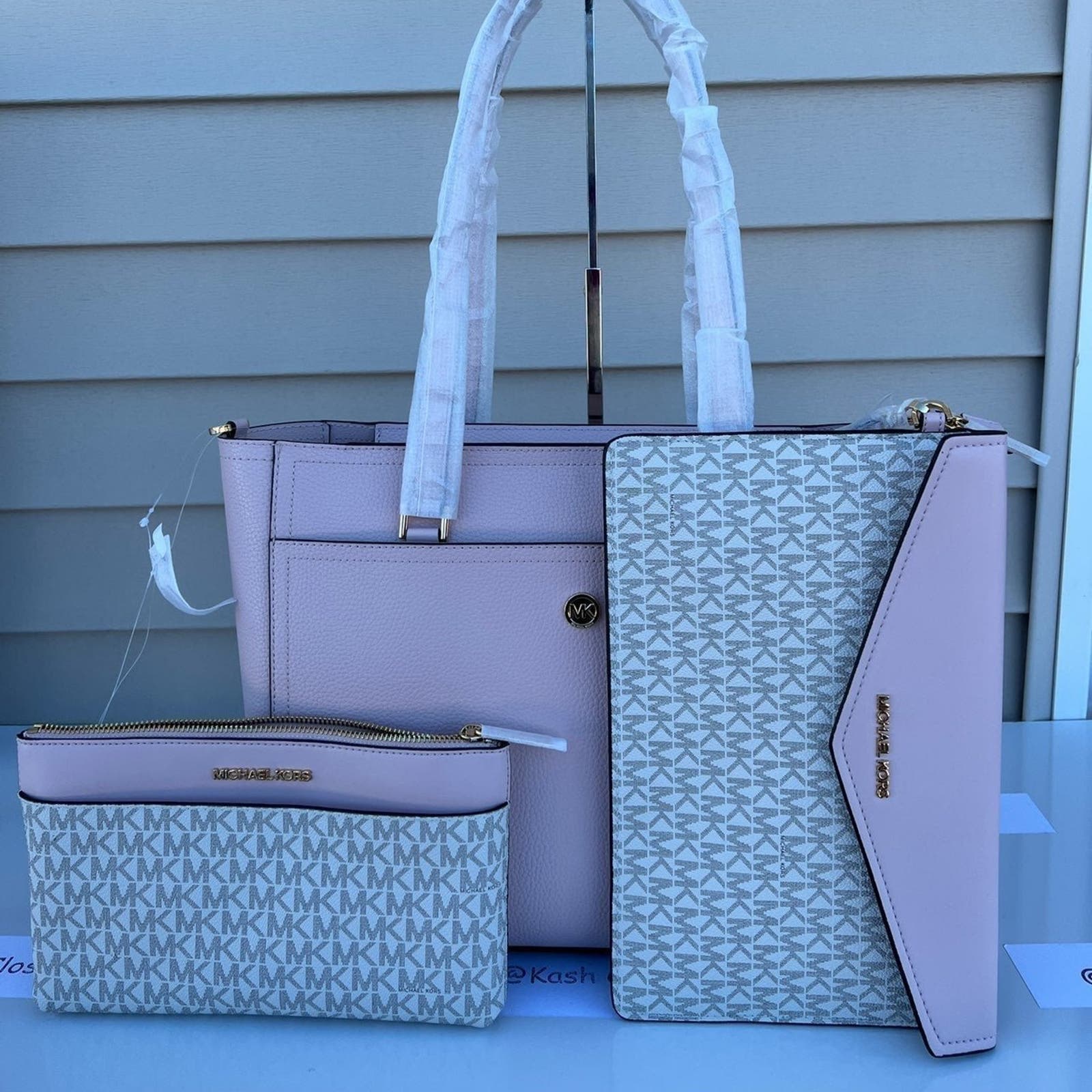 Michael Kors Maisie Tote 3 In 1 Tote Large Leather Purse Powder Blush